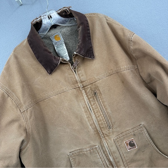 Carhartt Sherpa Lined Field Jacket Mens 2XL Tall Duck Canvas Thrashed C81 CML